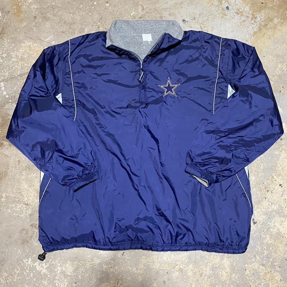 Vintage Dallas Cowboys Quarter Zip Pullover Windbreaker Jacket Navy Spellout 2XL